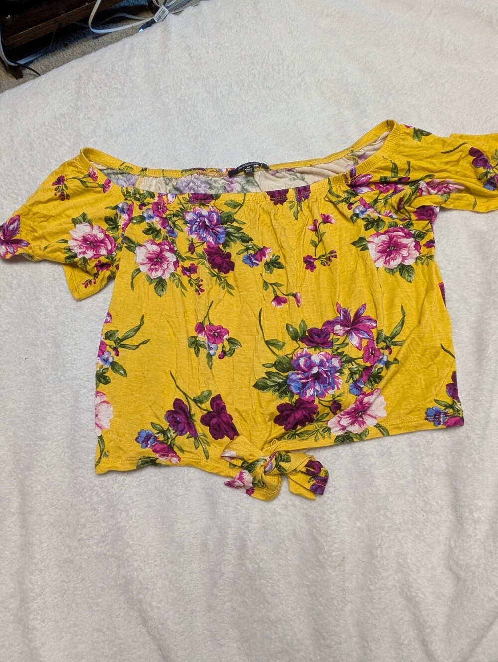Floral Off-Shoulder Tie-Front Top - Yellow
